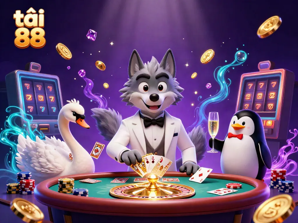Experience dynamic gaming excitement with tải go 88 featuring vibrant casino elements and playful characters.