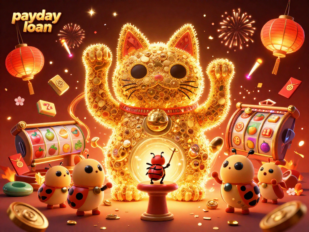 Experience a payday loan with a dynamic casino theme featuring vibrant characters and symbols.