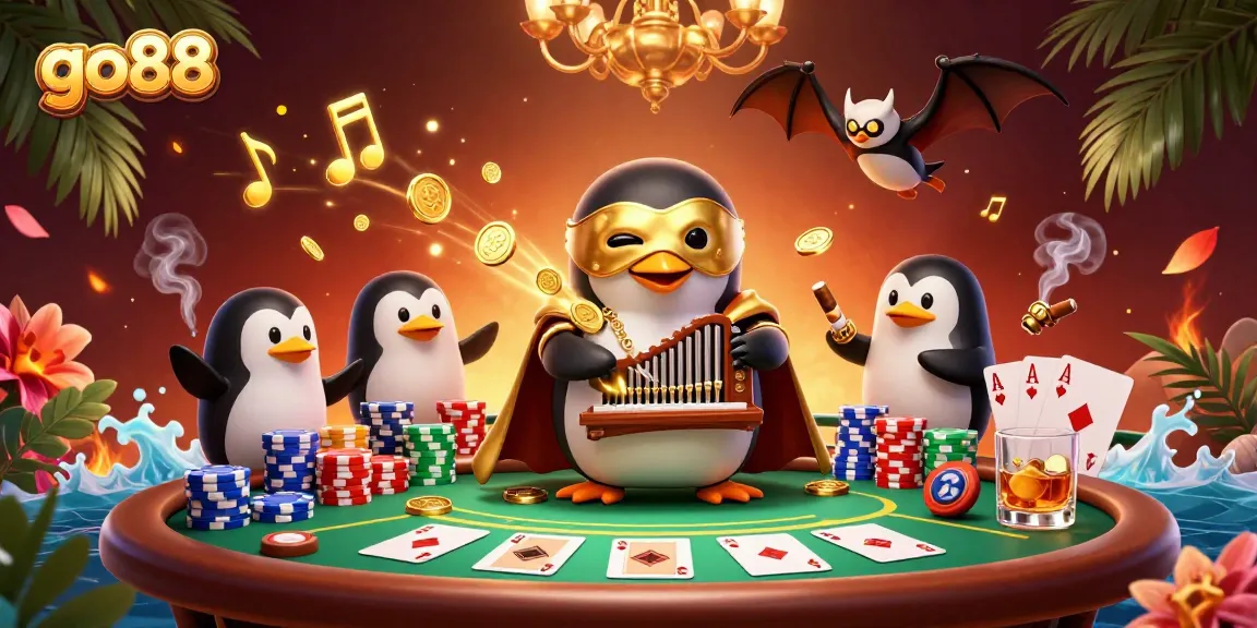 Experience the thrilling games at go88 Casino with lively poker action and golden coin showers.