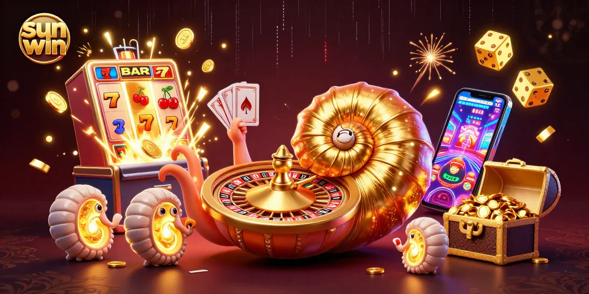 Experience the thrill of sun win with a 3D gambling scene featuring jackpot bursts and exciting card games.