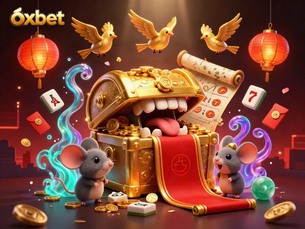 Experience thrilling wins at oxbet with a dynamic treasure chest scene filled with casino elements.