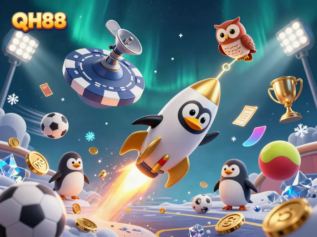 Experience thrilling gaming action at QH88 with a vibrant, dynamic casino universe illustration.