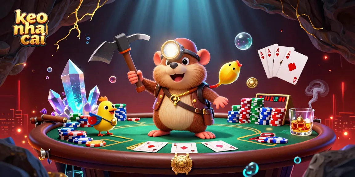 Bet on keo nha cai with a vibrant twist featuring a treasure hunter mole and poker elements.