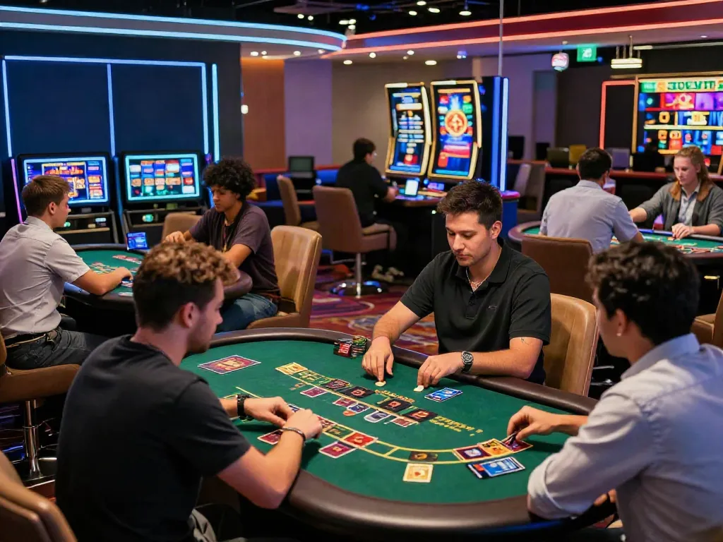 Exciting gaming environment at online casinos that accept credit card, with players enjoying various games.