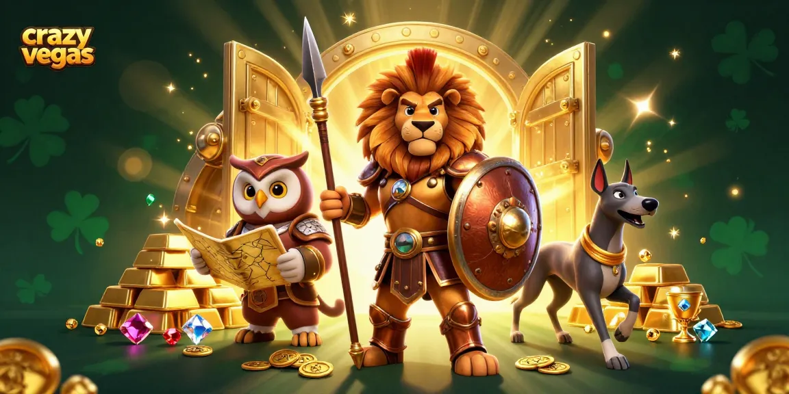 Experience thrilling action in crazyvegas with a heroic lion, wise owl, and swift greyhound on a gold-filled adventure.