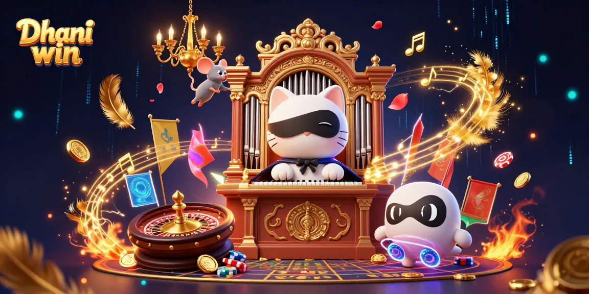 Engage in thrilling games on Dhani win with a vibrant casino scene featuring unique characters.