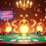 Illuminate your gaming experience with Sunwin Official's animated casino scene featuring glowworms and poker elements.