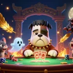 Experience thrilling gameplay at sun win with cartoon Frankenstein bulldog dealing cards at a casino table.