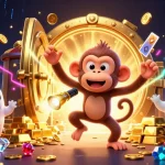 HITCLUB showcases a thrilling casino scene with a playful monkey and ghost-hunting puppy surrounded by fortunes.
